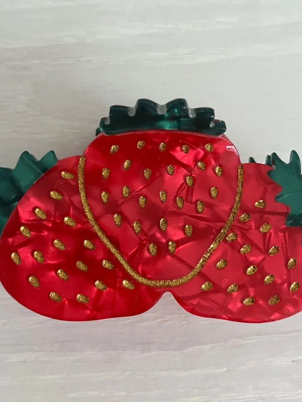 Strawberry Trio Resin Hair Clip - Red & Green
